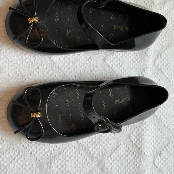 Mini Melissa Black Flats with Bow Accent - Picture 1 of 3